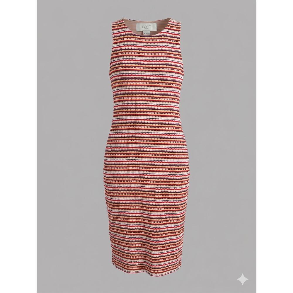 LOFT Outlet Womens XL Boho Retro Modern Coastal Staple Ribbed Slit Midi Dress